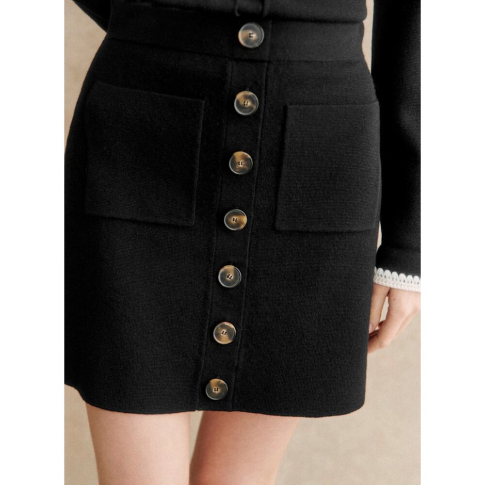 Last Call! EUC Sézane Louisa 100% Merino Wool Mini Skirt Black Large - Picture 2 of 8